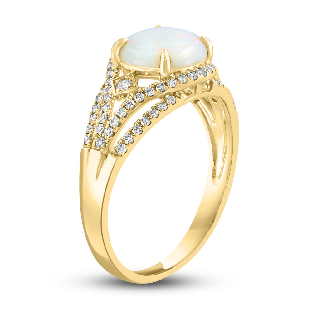 LALI Jewels Natural Opal Engagement Ring 1/4 ct Diamonds 14K Yellow Gold ZIH38vlc