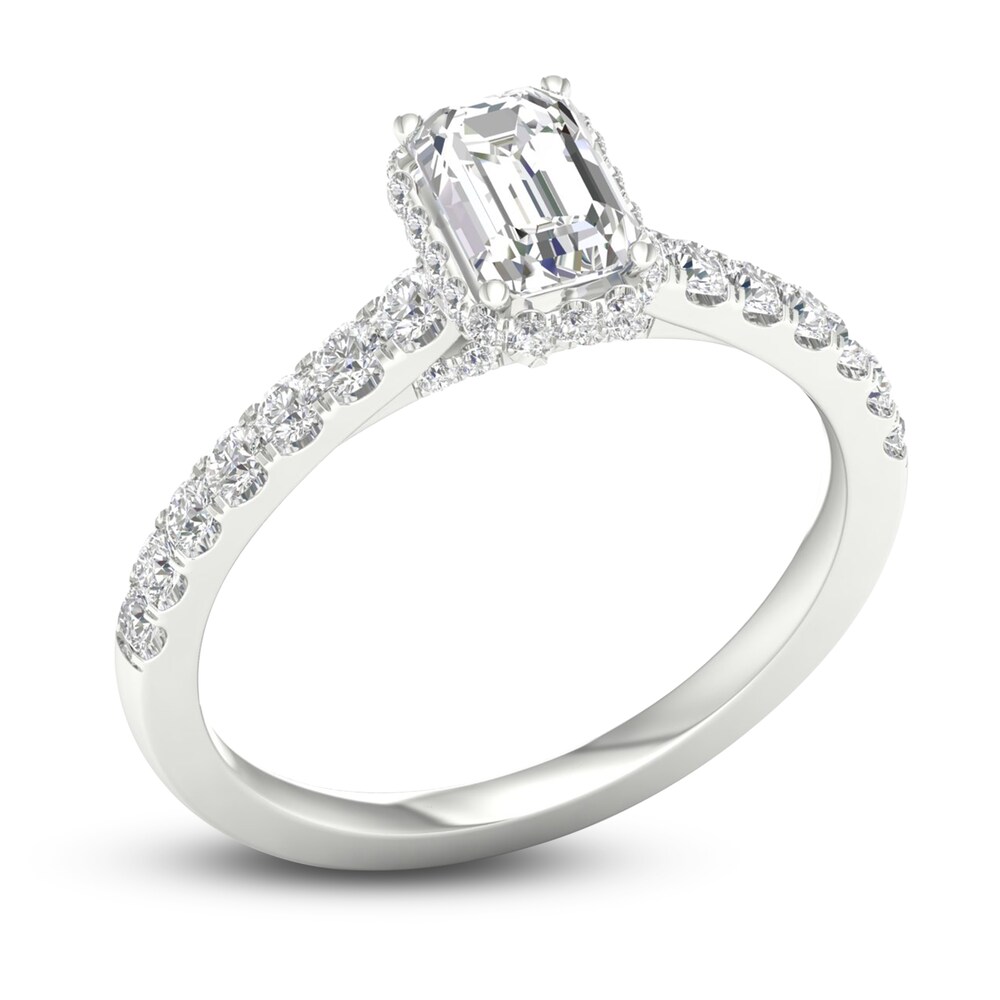Diamond Engagement Ring 1-1/2 ct tw Emerald/Round 14K White Gold ZTMT9tA4