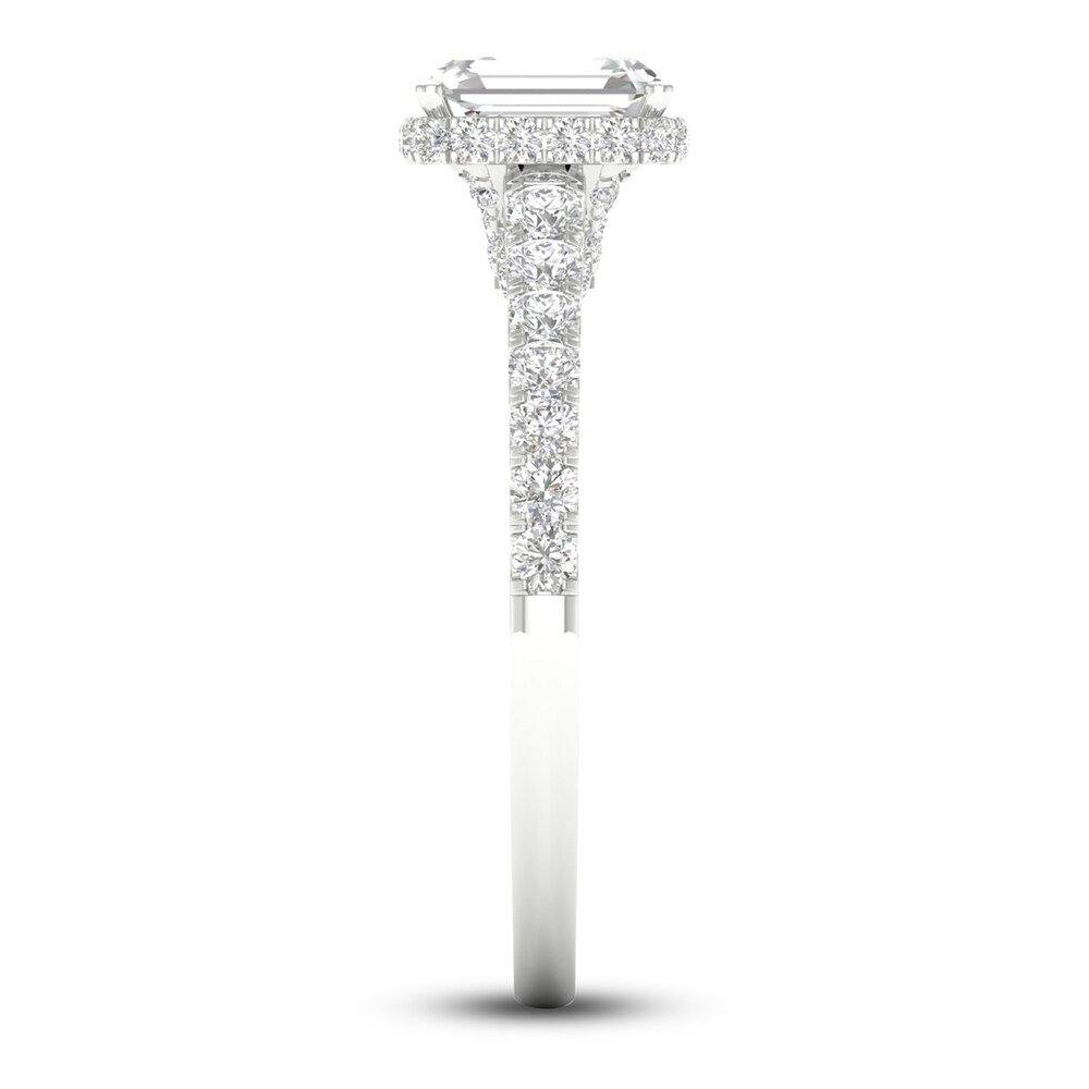 Diamond Engagement Ring 1-1/2 ct tw Emerald/Round 14K White Gold ZTMT9tA4