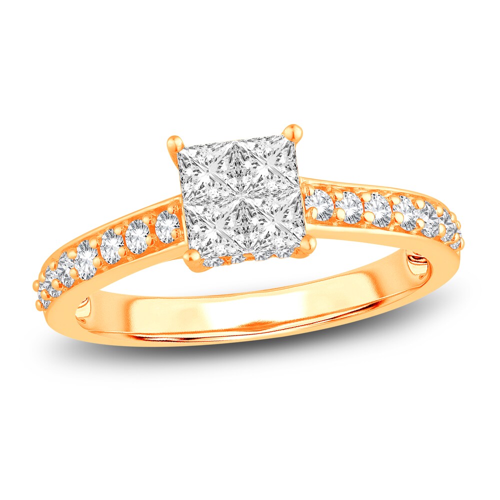 Diamond Engagement Ring 7/8 ct tw Princess/Round 14K Yellow Gold ZV6hDRr8