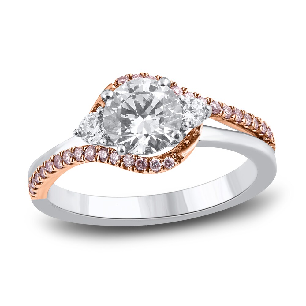 Natural Pink & White Diamond Engagement Ring 1-1/3 ct tw Round 14K Two-Tone Gold ZxOcH4r9