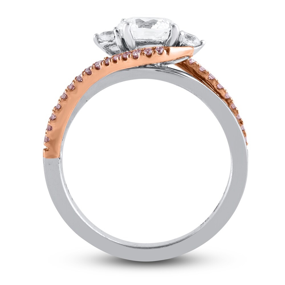 Natural Pink & White Diamond Engagement Ring 1-1/3 ct tw Round 14K Two-Tone Gold ZxOcH4r9