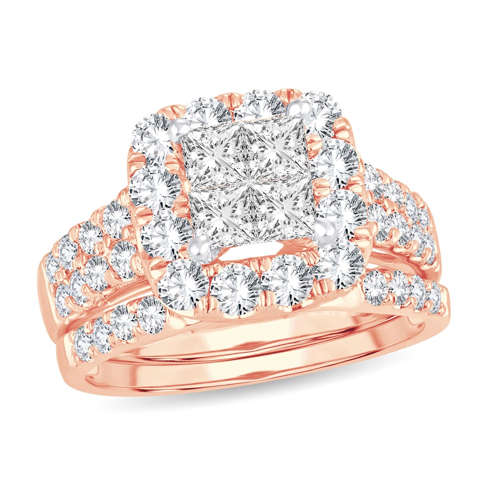 Diamond Bridal Set 2 ct tw Princess 14K Rose Gold ZxRy6RNA