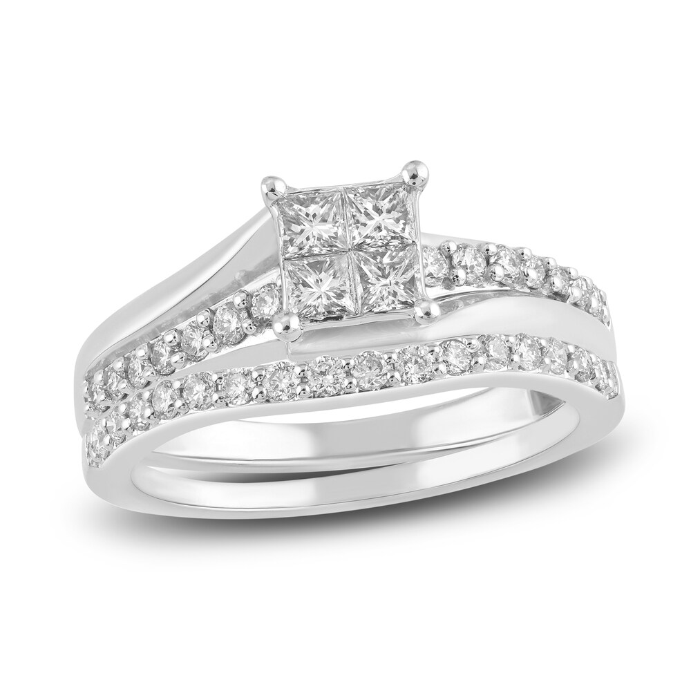 Diamond Bridal Set 3/4 ct tw Princess/Round 14K White Gold a1Zhoq1D