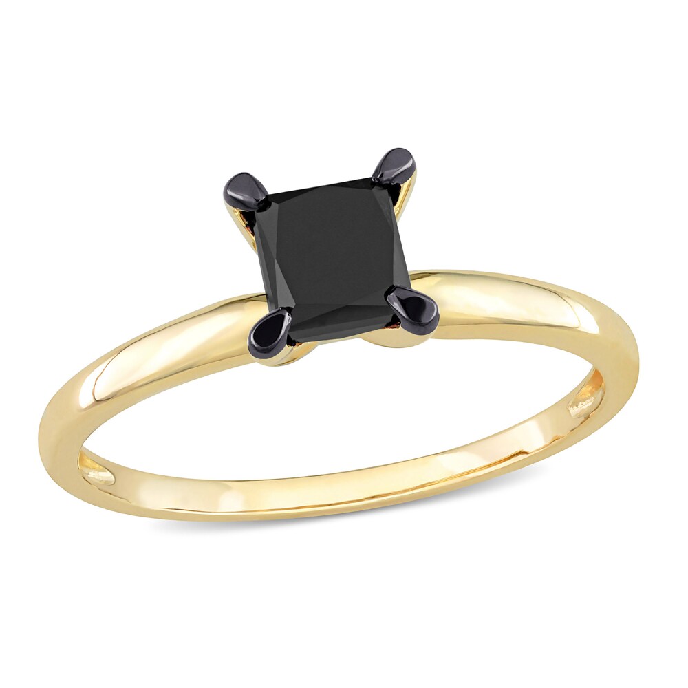 Black Diamond Solitaire Engagement Ring 1 ct tw Princess-cut 14K Yellow Gold a82is1Xi