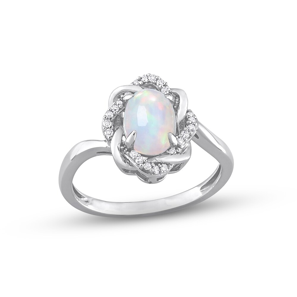 Created White Opal Engagement Ring 1/10 ct tw Round 10K White Gold aMpphtHg