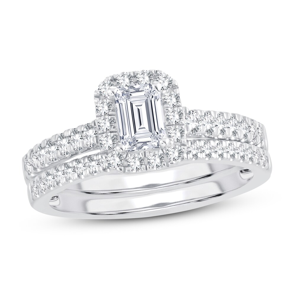 Diamond Bridal Set 1 ct tw Emerald/Round-cut 14K White Gold aYJ7TsV7