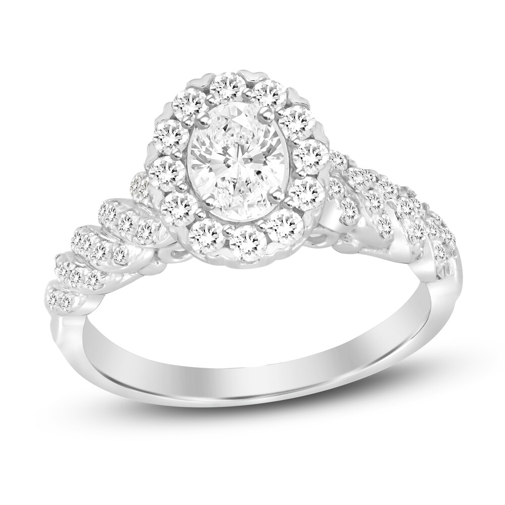 Diamond Engagement Ring 7/8 ct tw Oval/Round 14K White Gold aYLATupB