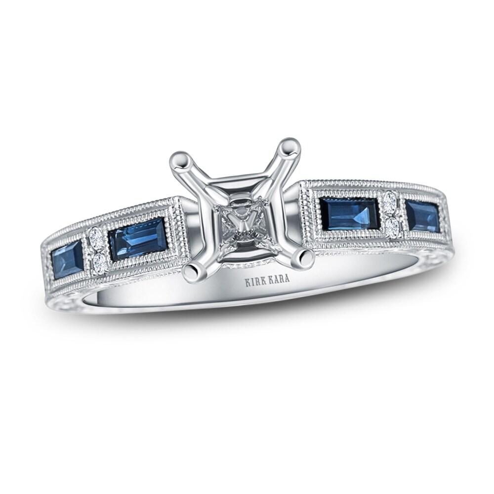 Kirk Kara Natural Blue Sapphire Ring Setting 1/20 ct tw Diamonds 18K White Gold ajHWXihc