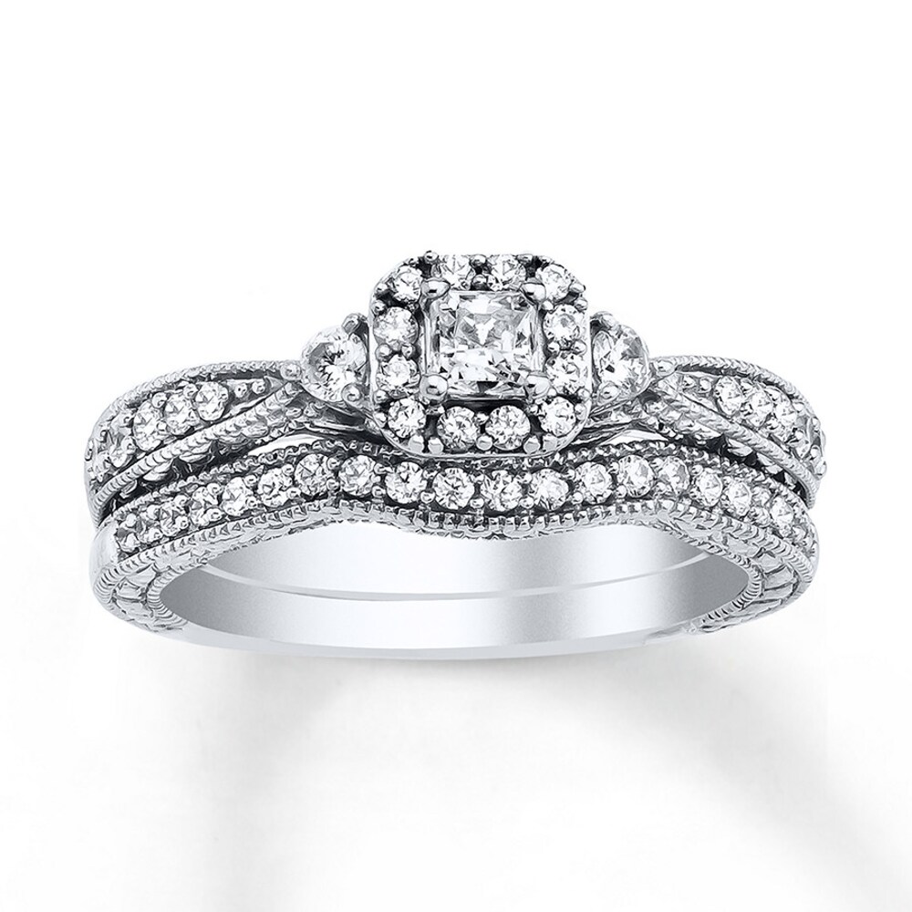 Diamond Bridal Set 5/8 ct tw Princess-cut 14K White Gold ak6fv6b8
