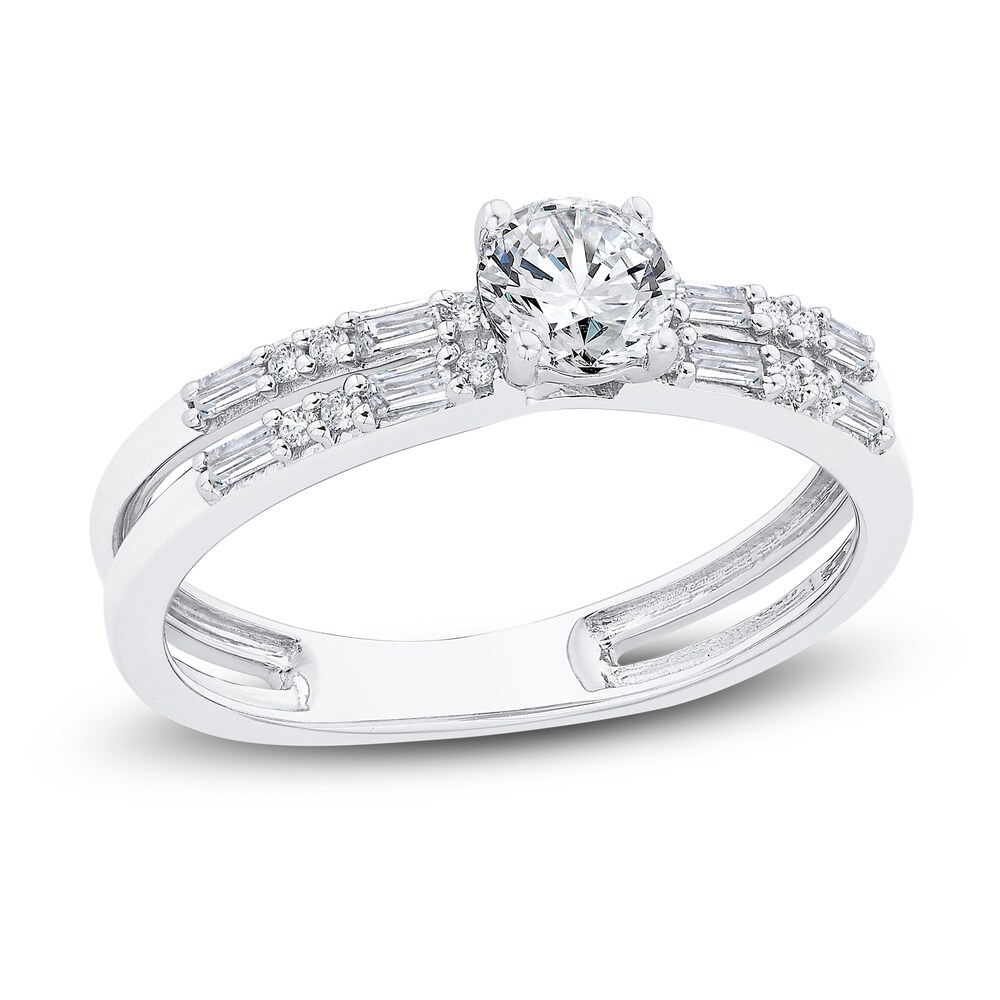 Diamond Engagement Ring 5/8 ct tw Round/Baguette 14K White Gold ax2DELqR
