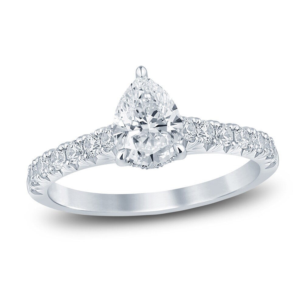 Diamond Hidden Halo Engagement Ring 1-1/2 ct tw Pear/Round 14K White Gold bAeHwarx