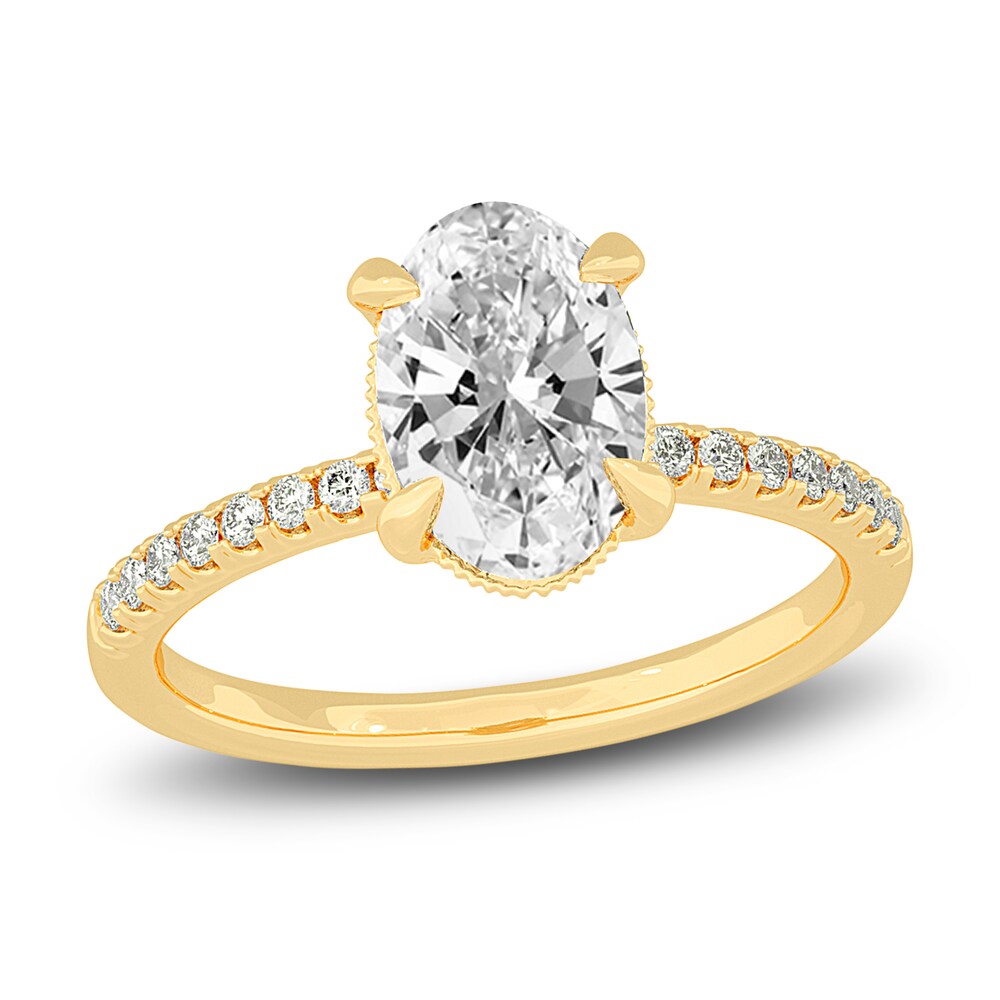 Lab-Created Diamond Engagement Ring 2-1/4 ct tw Oval/Round 14K Yellow Gold bCfHGXvq