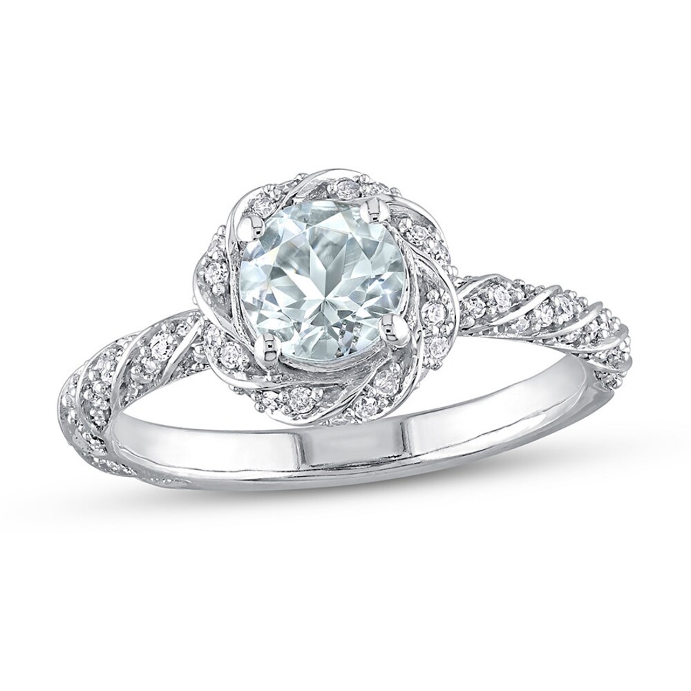 Aquamarine/Diamond Engagement Ring 1/4 ct tw 14K White Gold bH1m8EXP