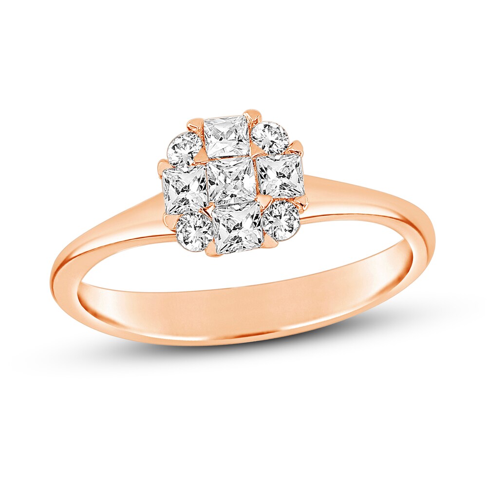 Diamond Engagement Ring 1/2 ct tw Round/Princess 14K Rose Gold bI7Sxl5w