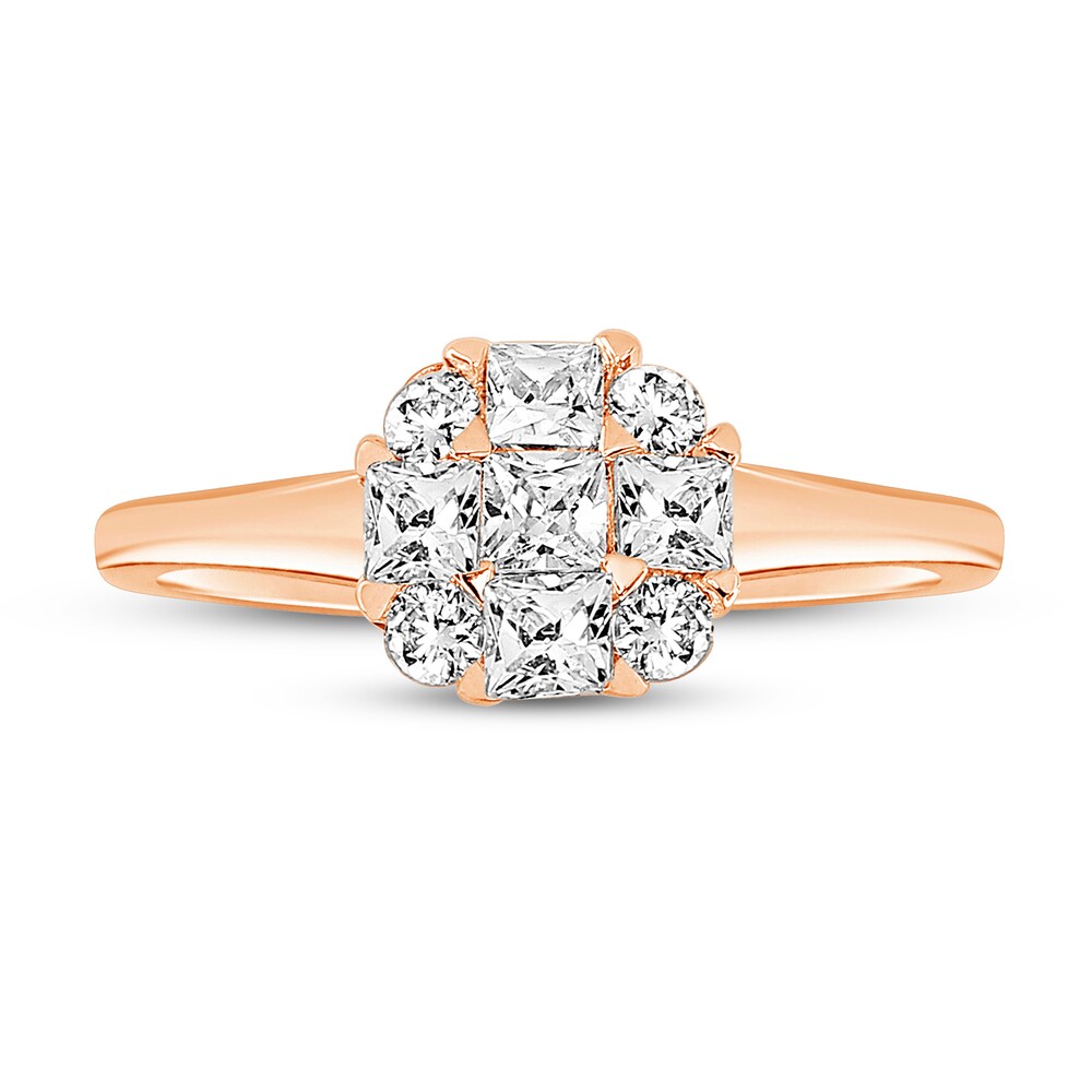 Diamond Engagement Ring 1/2 ct tw Round/Princess 14K Rose Gold bI7Sxl5w