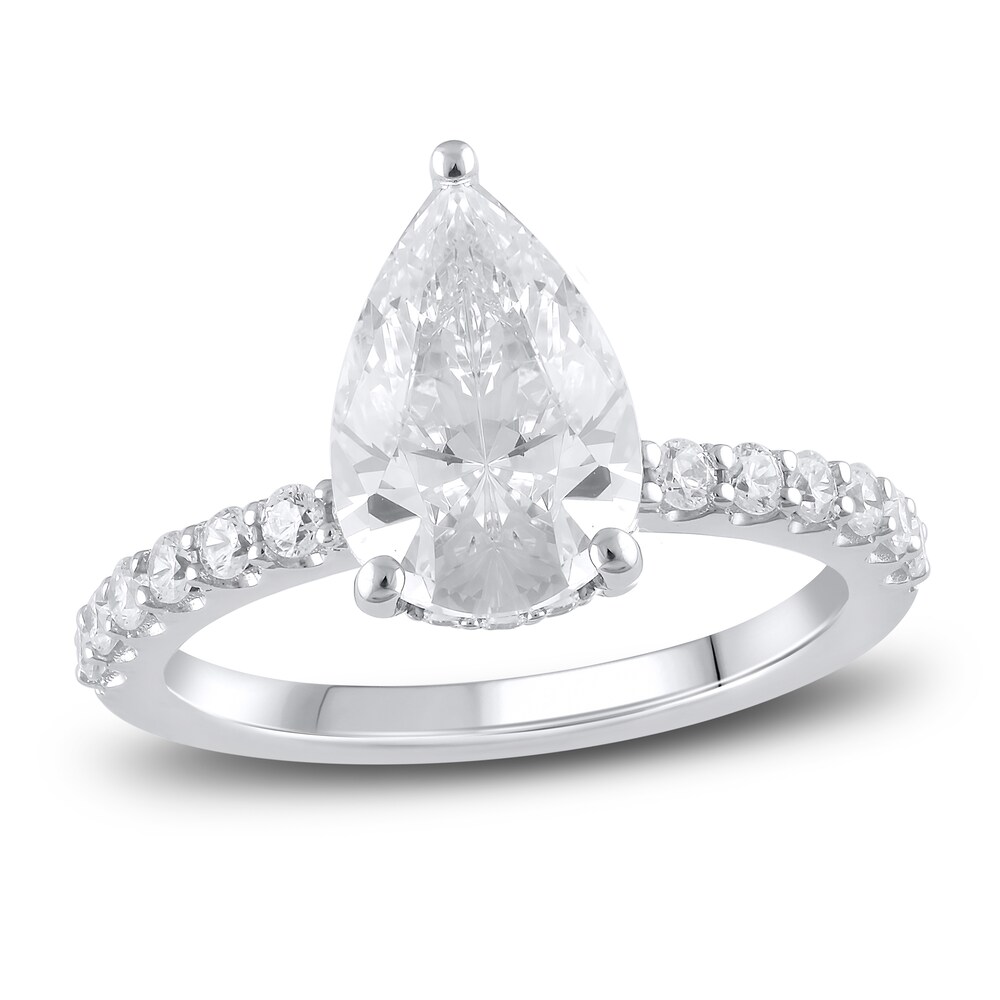 Lab-Created Diamond Engagement Ring 3-1/2 ct tw Pear/Round 14K White Gold bdXBSjSG