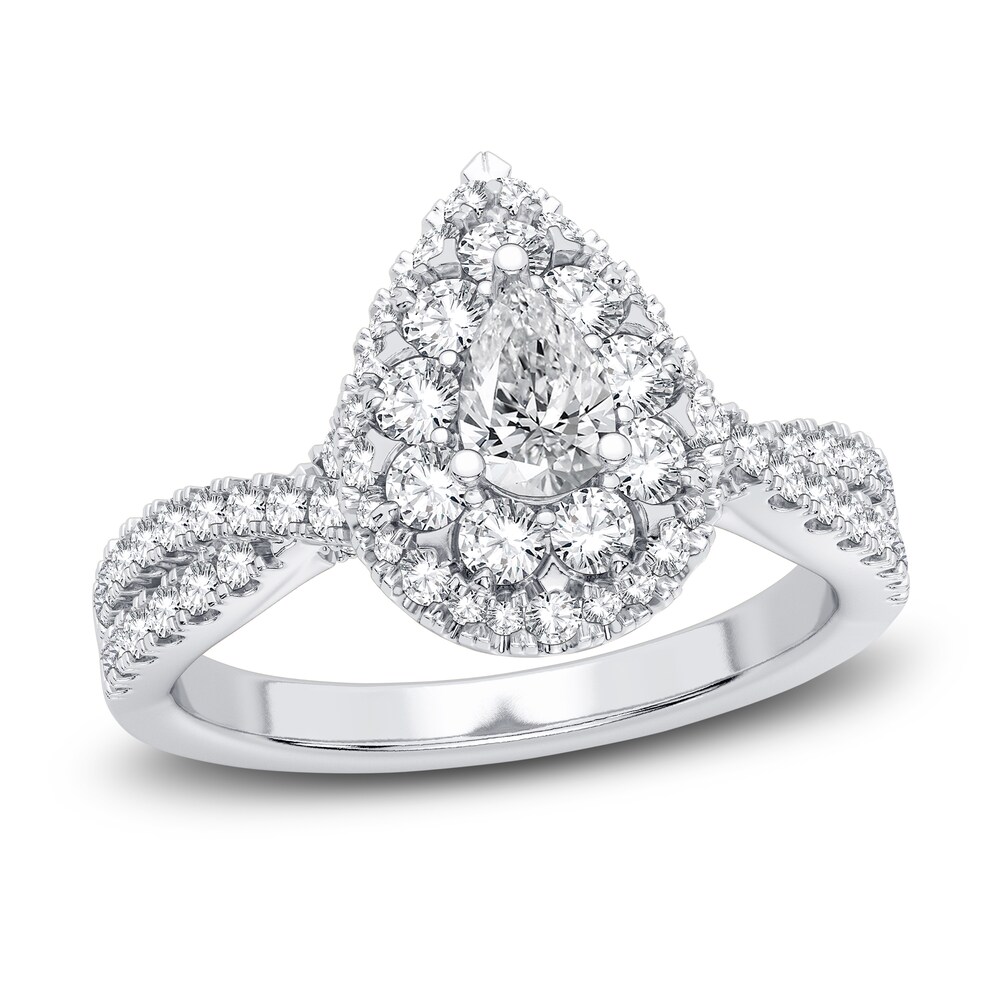 Diamond Double Halo Engagement Ring 1 ct tw Pear/Round 14K White Gold bgOsrE0L