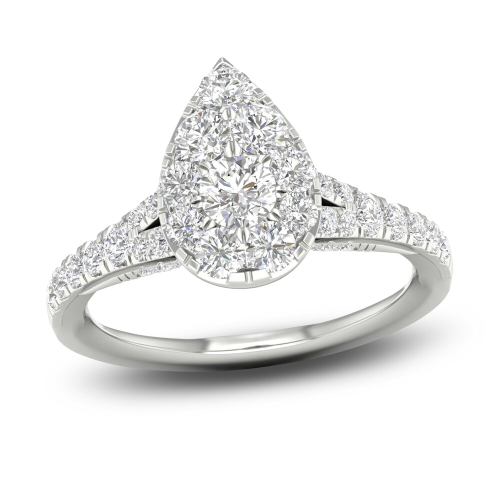 Diamond Pear Engagement Ring 1 ct tw Round 14K White Gold bn7m3FAe