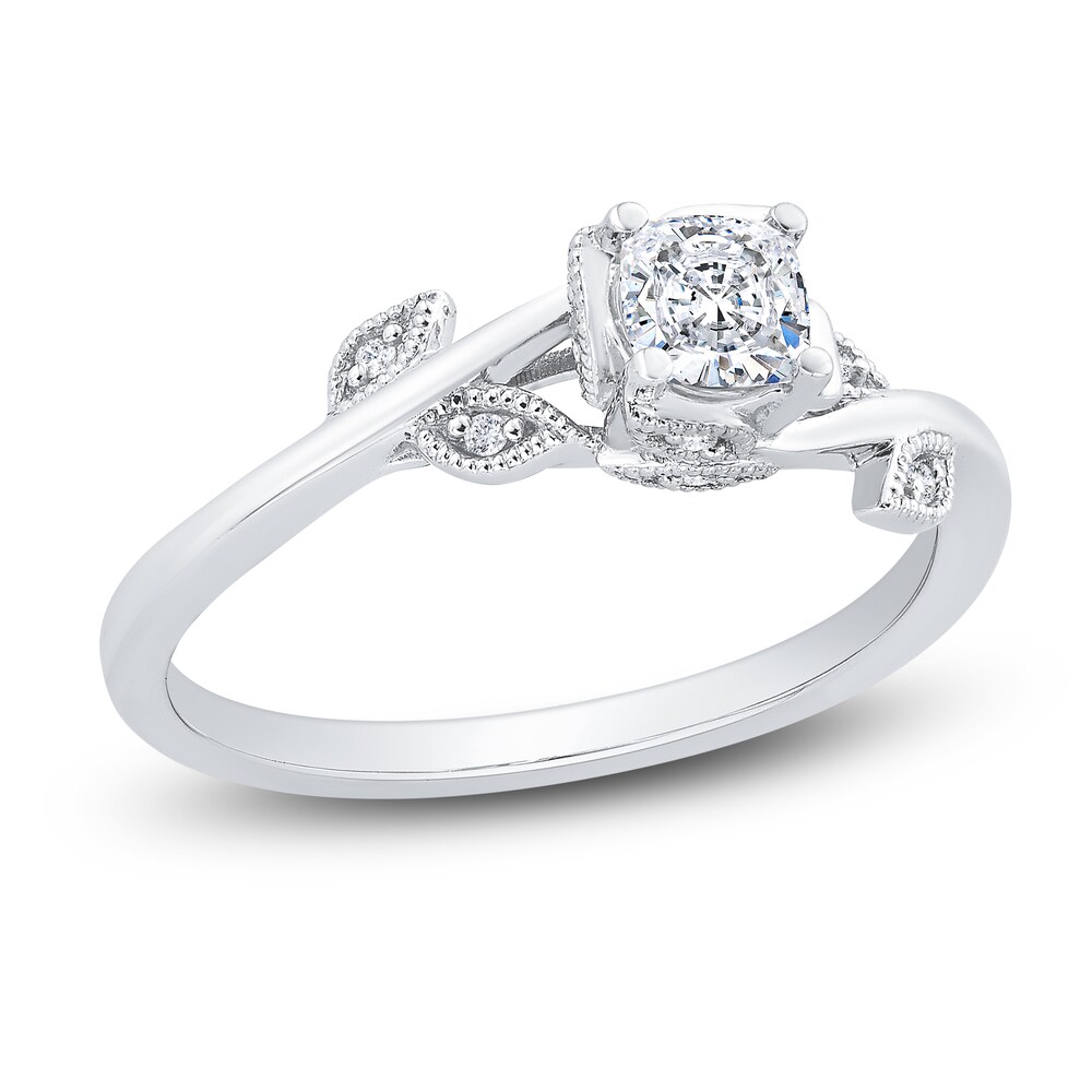 Diamond Engagement Ring 3/8 ct tw Cushion/Round 14K White Gold c0QktZhp
