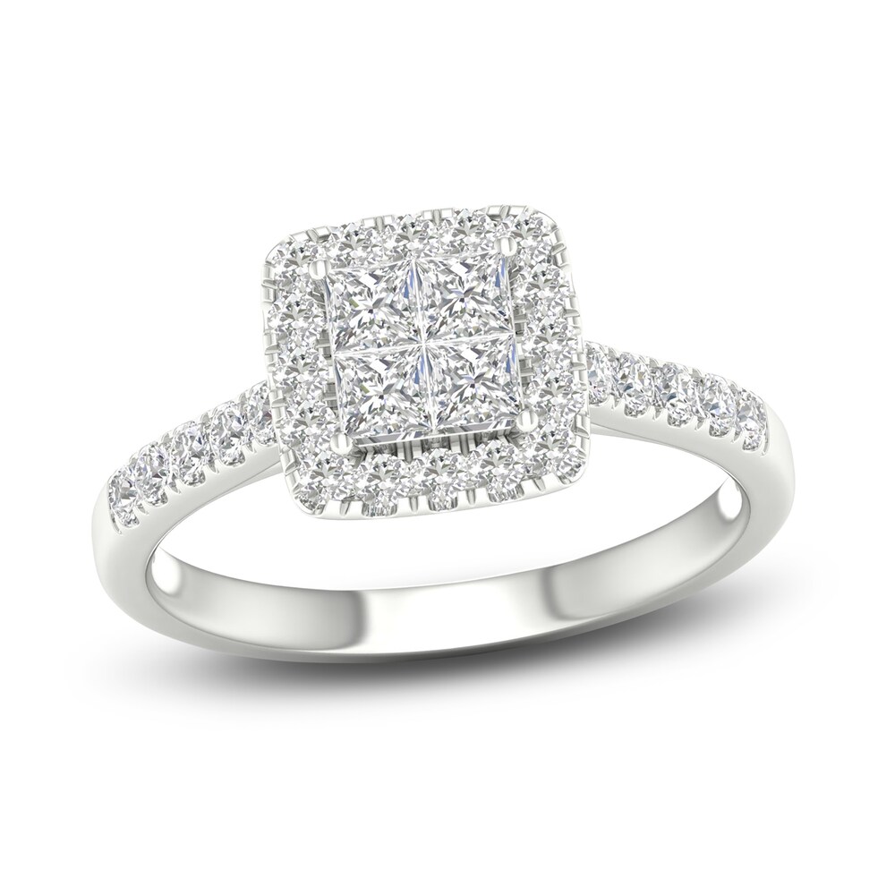Diamond Halo Engagement Ring 3/4 ct tw Round 14K White Gold c5zi4UvJ