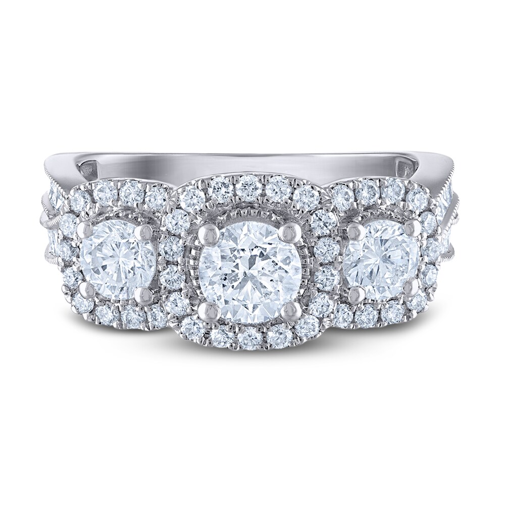 Diamond 3-Stone Engagement Ring 2 ct tw Round/Princess 14K White Gold cG9dvITf