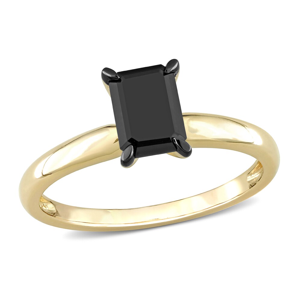 Black Diamond Solitaire Engagement Ring 1 ct tw Emerald-cut 14K Yellow Gold cHjodzt8