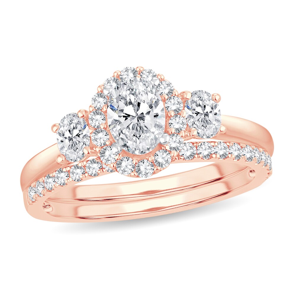 Diamond Bridal Set 1-1/5 ct tw Oval/Round-cut 14K Rose Gold cPHR7ELA