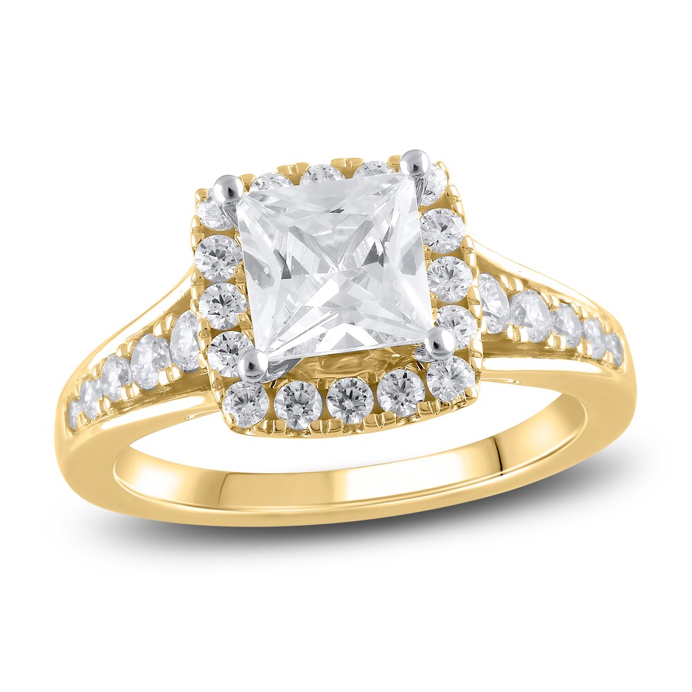 Lab-Created Diamond Engagement Ring 2-1/8 ct tw Princess/Round 14K Yellow Gold ca9M3Kk9