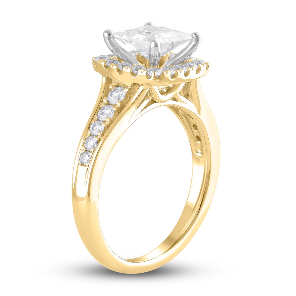 Lab-Created Diamond Engagement Ring 2-1/8 ct tw Princess/Round 14K Yellow Gold ca9M3Kk9