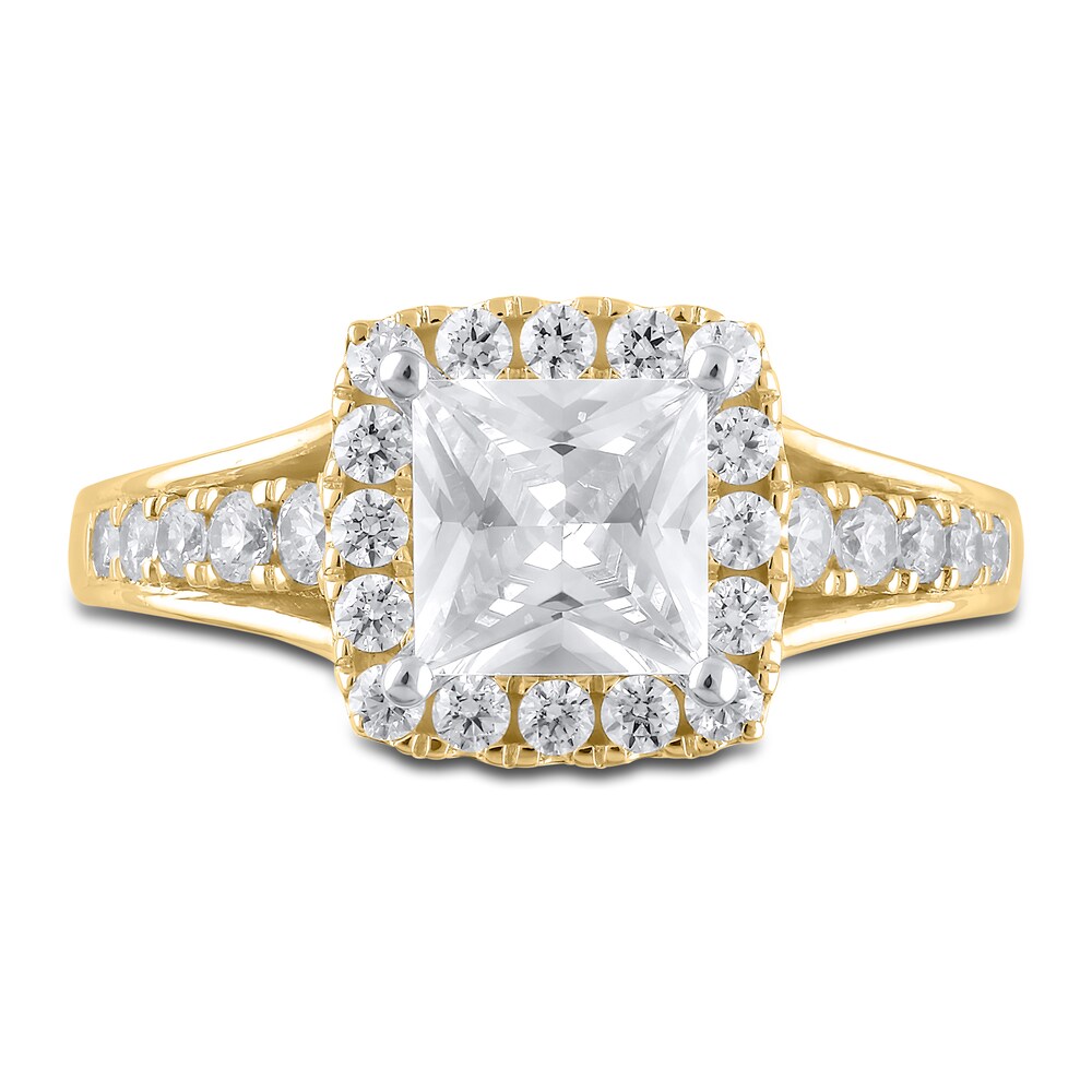 Lab-Created Diamond Engagement Ring 2-1/8 ct tw Princess/Round 14K Yellow Gold ca9M3Kk9
