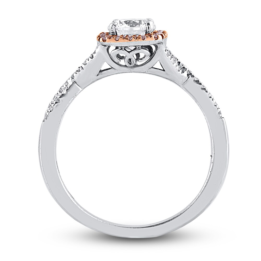 Natural Pink & White Diamond Engagement Ring 7/8 ct tw Round 14K Two-Tone Gold cg31ytKP