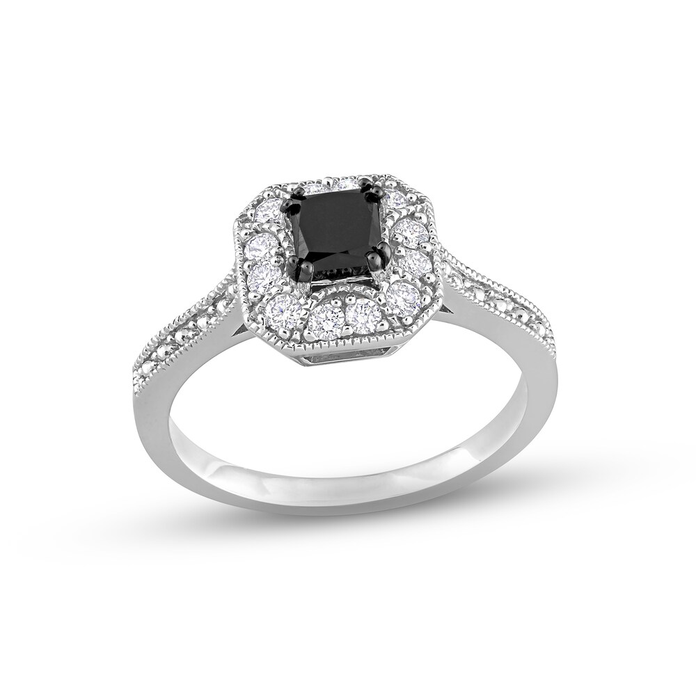 Black Diamond Engagement Ring 1 ct tw Princess 10K White Gold cngifEAn [cngifEAn]
