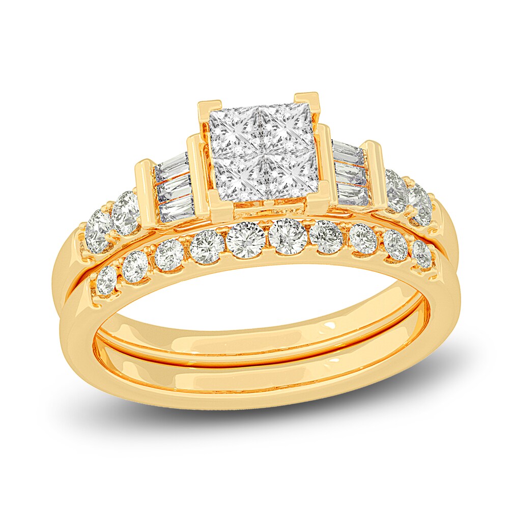 Diamond Bridal Set 1 ct tw Princess/Baguette/ Round 14K Yellow Gold cpzUO4Lc