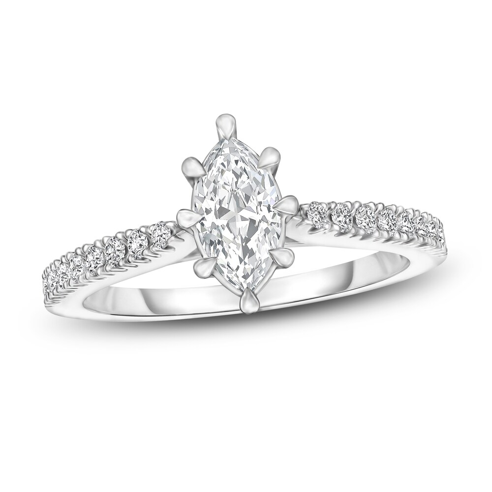 Diamond Engagement Ring 5/8 ct tw Marquise/Round 14K White Gold ctyYbHgP [ctyYbHgP]