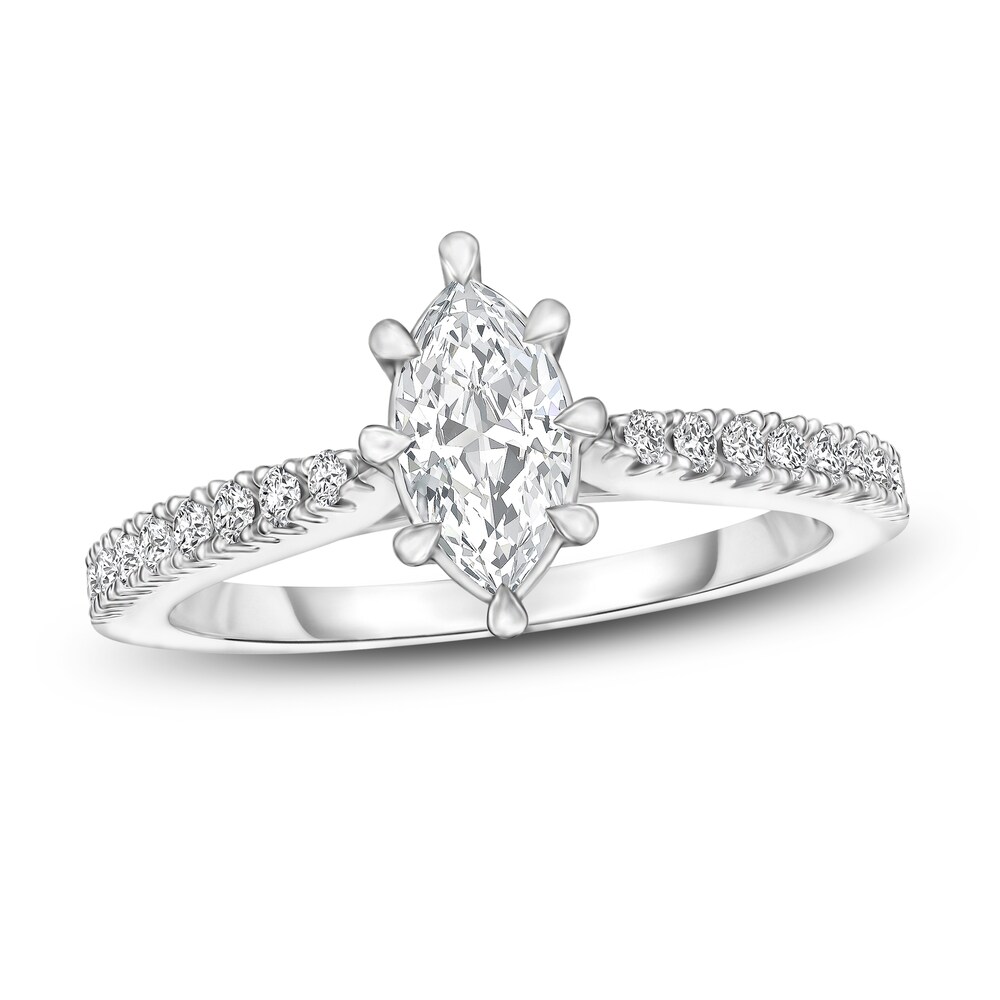 Diamond Engagement Ring 5/8 ct tw Marquise/Round 14K White Gold ctyYbHgP