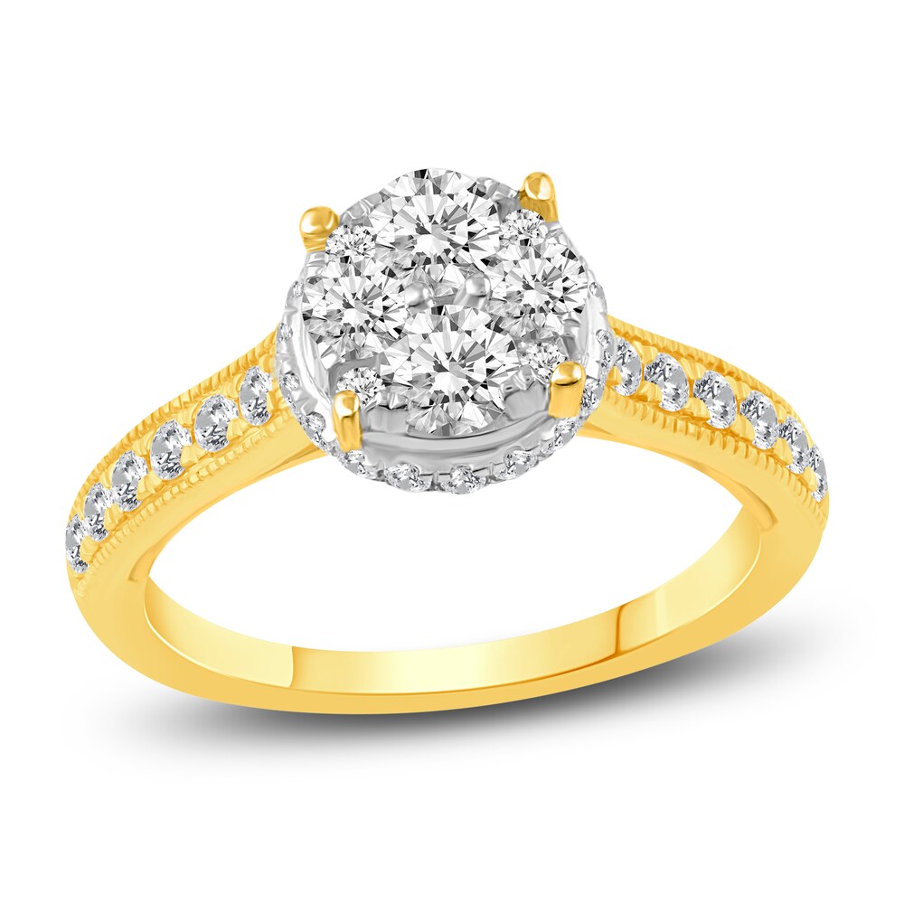 Diamond Halo Engagement Ring 3/4 ct tw Round 14K Yellow Gold dV54bJmL