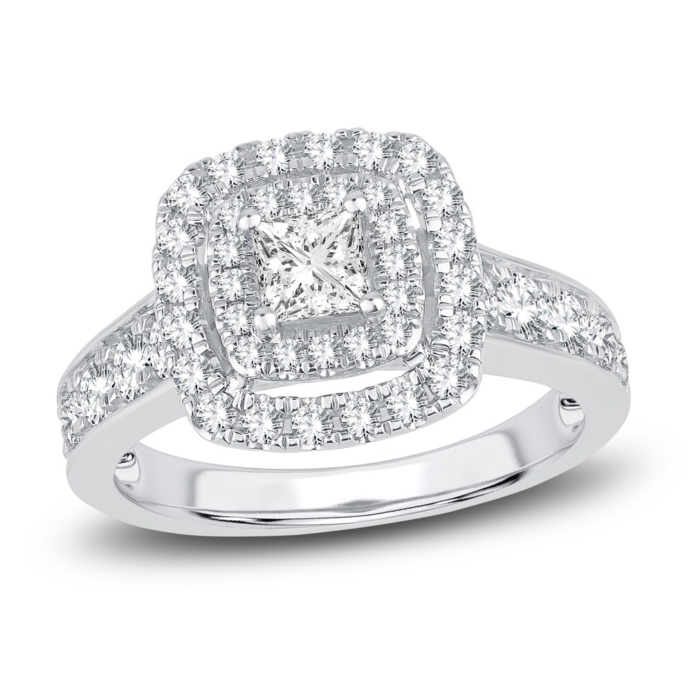 Diamond Double Halo Engagement Ring 1-1/3 ct tw Princess/Round 14K White Gold dg0ZTfR4