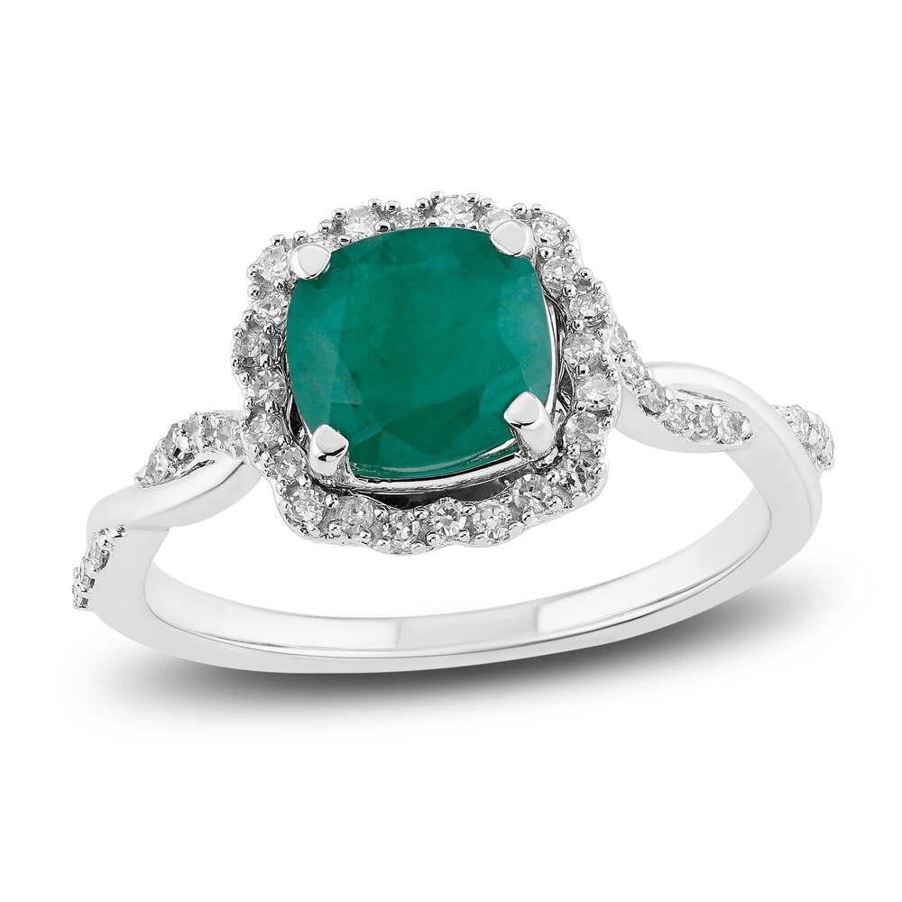 Natural Emerald Engagement Ring 1/5 ct tw Diamonds 14K White Gold dgSqPOju