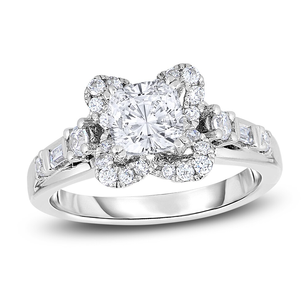 Diamond Engagement Ring 1-1/2 ct tw Cushion/Round/Baguette 14K White Gold dgewbVi9