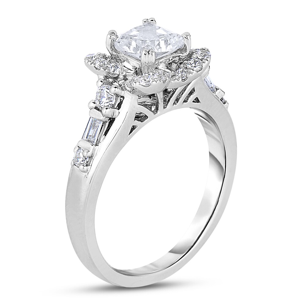 Diamond Engagement Ring 1-1/2 ct tw Cushion/Round/Baguette 14K White Gold dgewbVi9