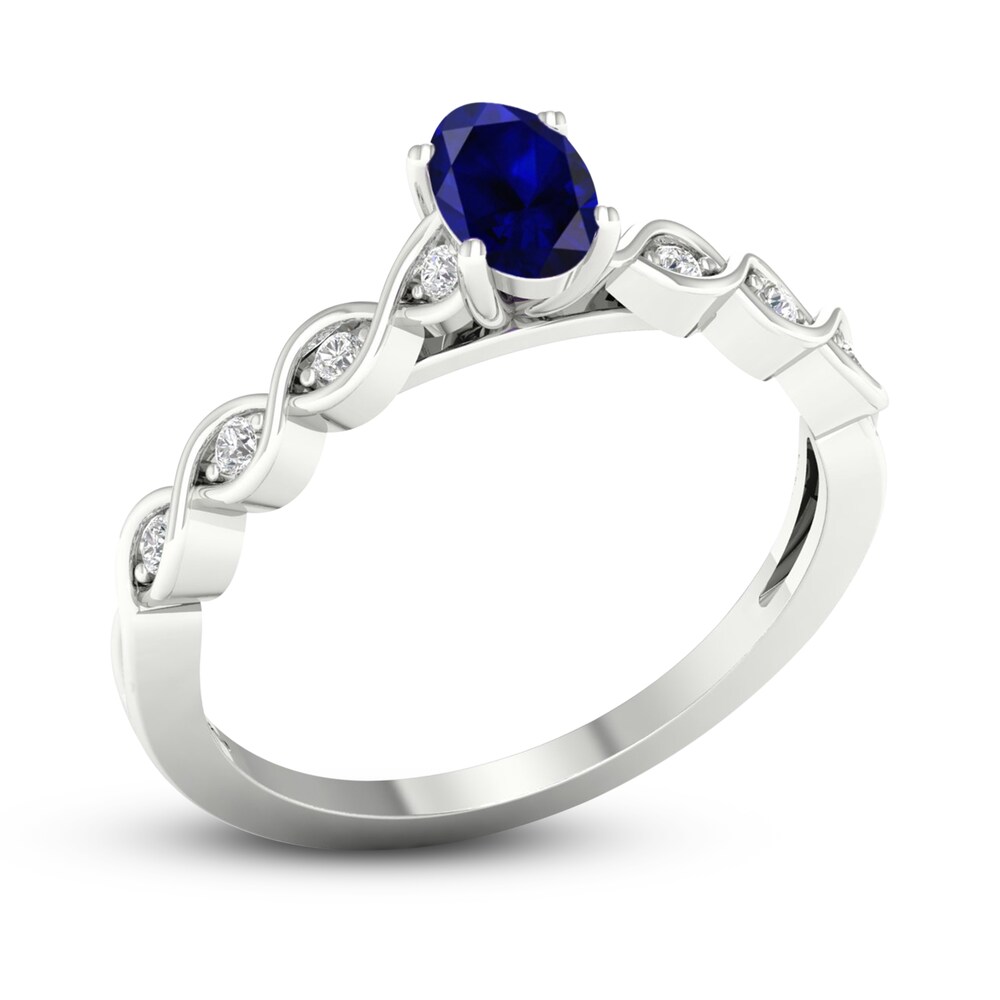Natural Blue Sapphire Engagement Ring 1/15 ct tw Round 14K White Gold dlWeMfbx