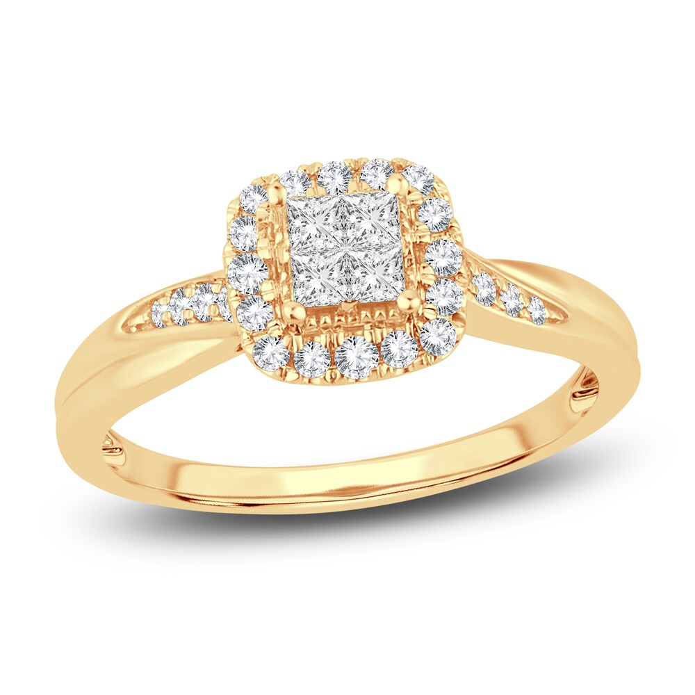 Diamond Halo Ring 3/8 ct tw Princess/Round 14K Yellow Gold dsMdT9tm
