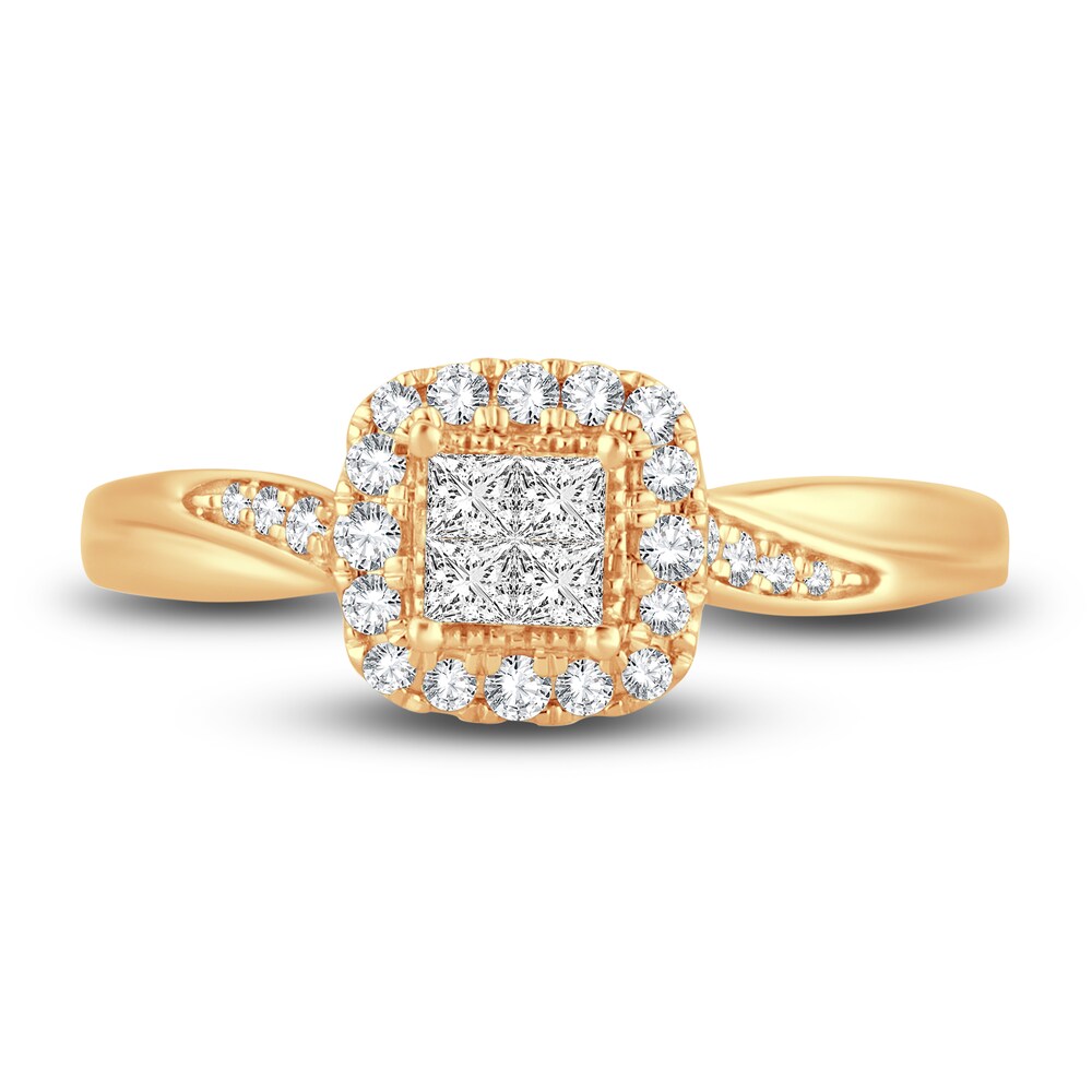 Diamond Halo Ring 3/8 ct tw Princess/Round 14K Yellow Gold dsMdT9tm