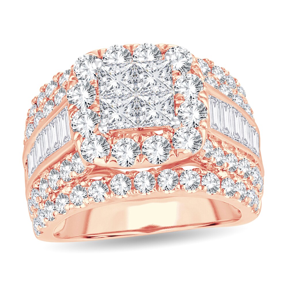 Diamond Ring 4 ct tw Round/Princess/Baguette 14K Rose Gold e1mumFu1