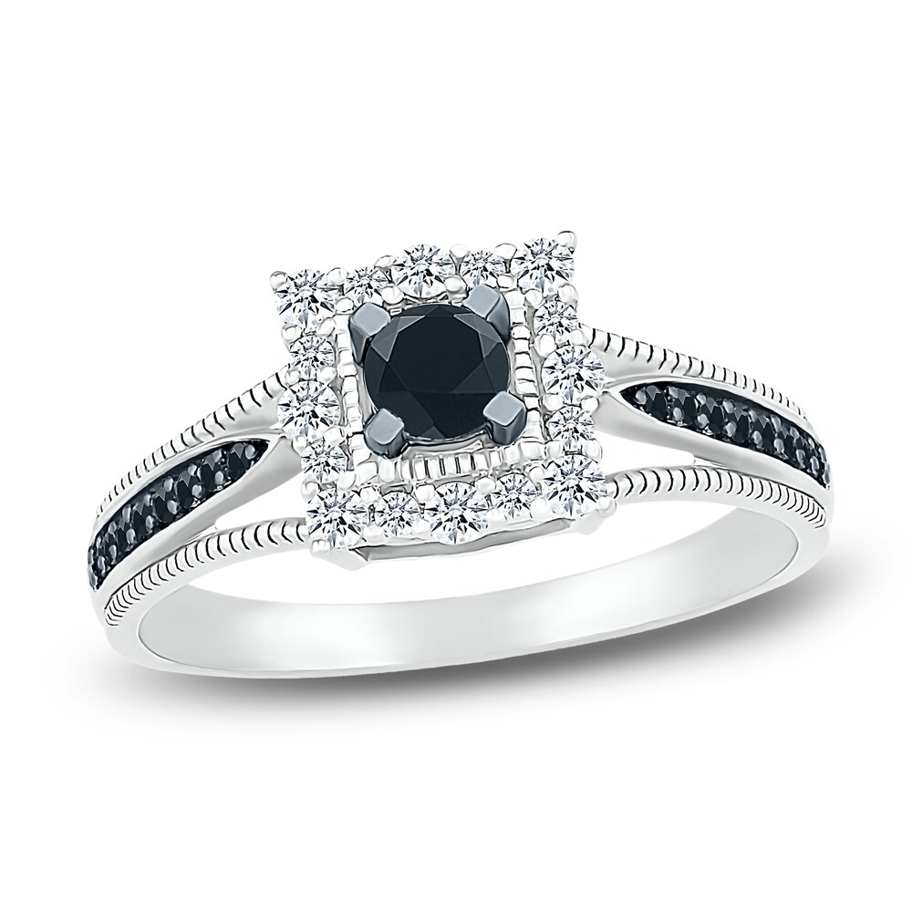 Black Diamond Engagement Ring 1/2 ct tw Round 10K White Gold eCHx3Dfu