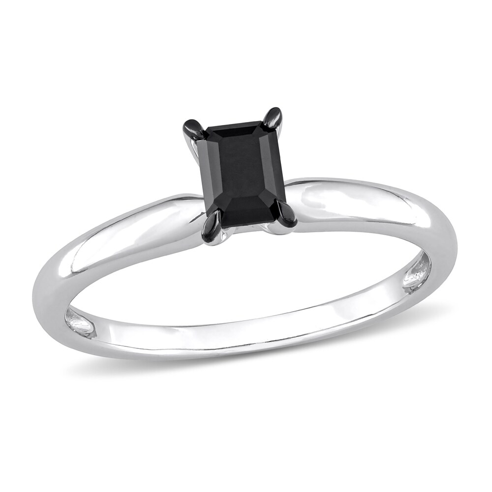 Black Diamond Solitaire Engagement Ring 1/2 ct tw Emerald-cut 14K White Gold eFmhlwWQ