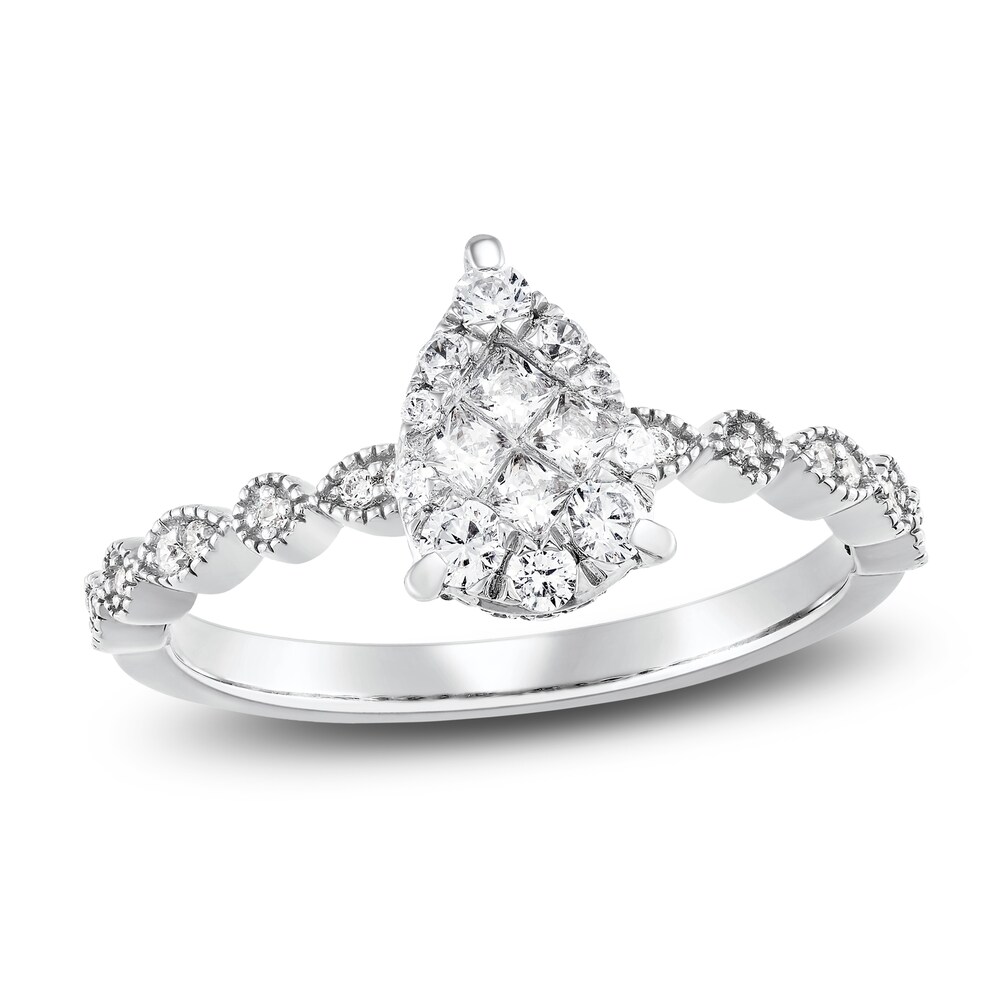 Diamond Engagement Ring 1/2 ct tw Round/Princess 14K White Gold eJshPD3v