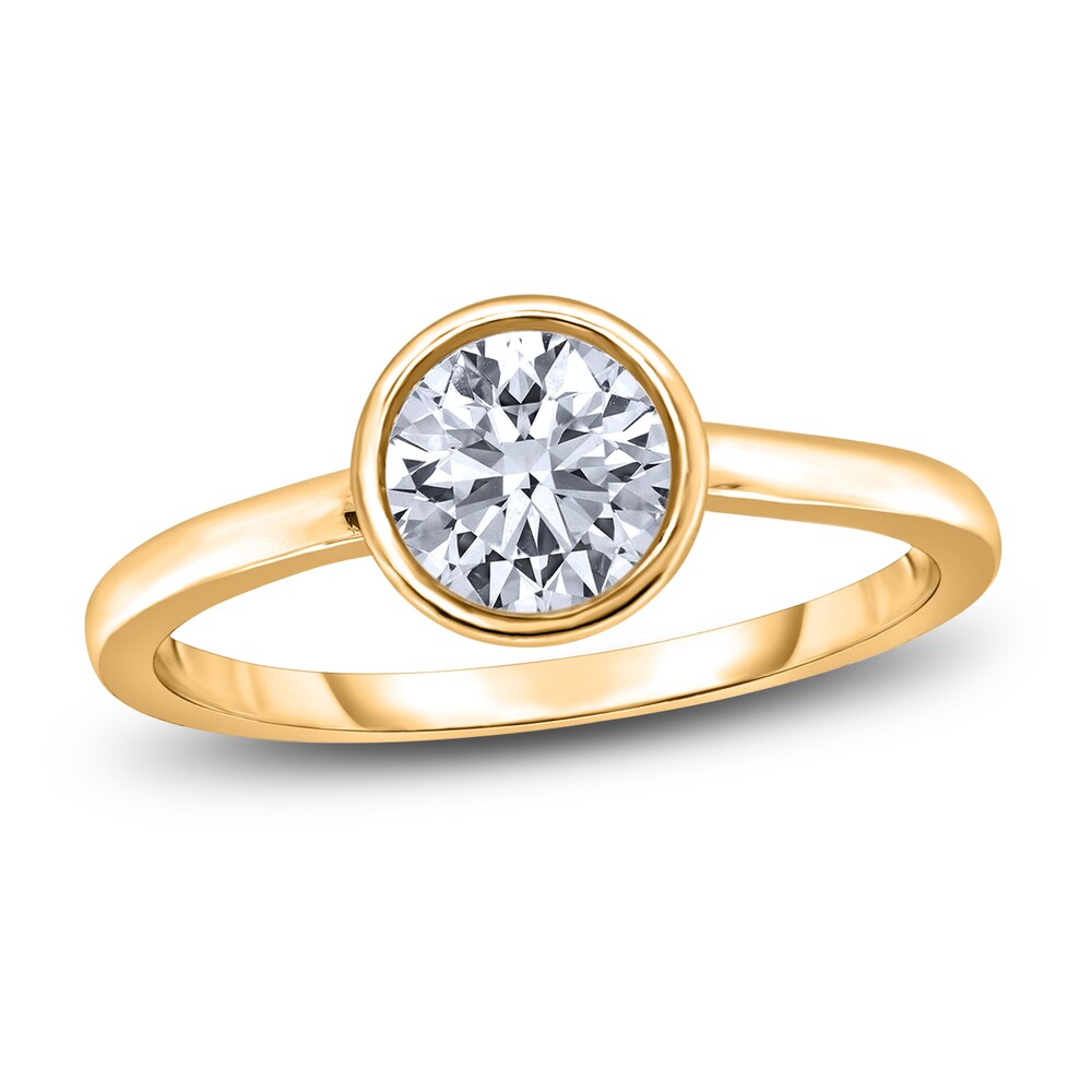 Diamond Solitaire Engagement Ring 1-1/2 ct tw Bezel-Set Round 14K Yellow Gold (I2/I) eOL46N5R