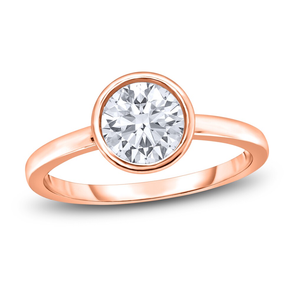 Diamond Solitaire Engagement Ring 3/4 ct tw Bezel-Set Round 14K Rose Gold (I2/I) eZVIvL49